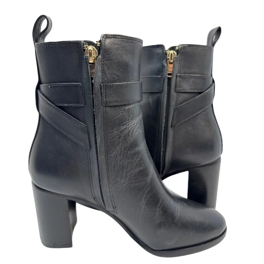 COACH‎ Olivia Black Leather Bootie Block Heel Women's Size 5B